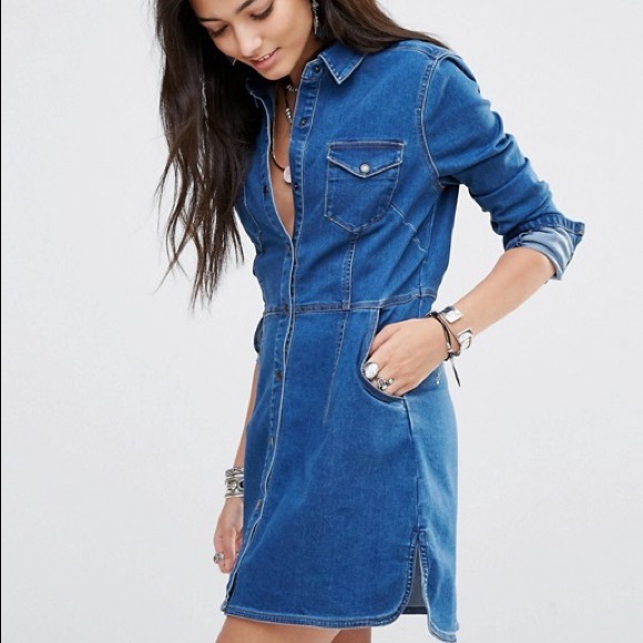 Free People Dresses & Skirts - FREE PEOPLE DYNOMITE DENIM JEAN SNAP DRESS L, NWT